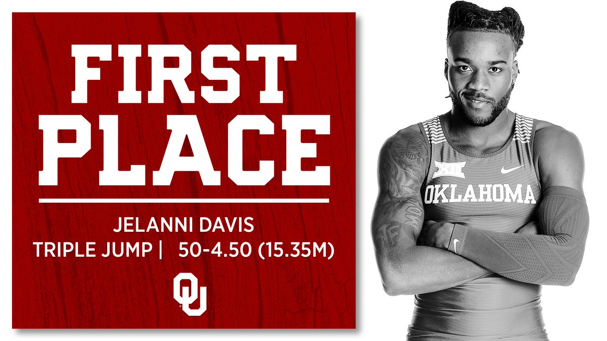 𝐓𝐡𝐚𝐭 𝐟𝐢𝐫𝐬𝐭-𝐩𝐥𝐚𝐜𝐞 𝐟𝐢𝐧𝐢𝐬𝐡 𝐥𝐨𝐨𝐤 😏

Jelanni Davis takes the crown in the men's triple jump, leaping for 50-4.50 (15.35m)!

#Sooners