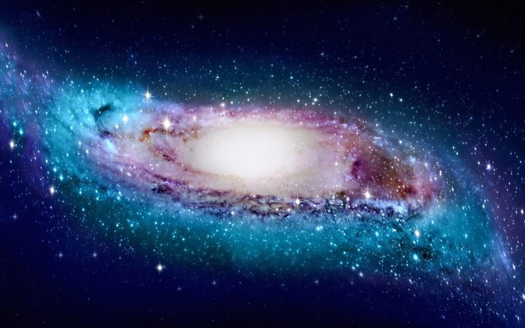 Milky way, with blue (external), pink (middle) and white (center) colors