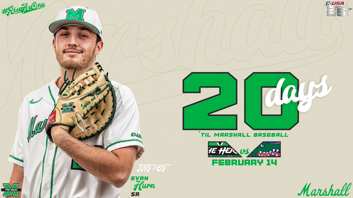 HerdBaseball's tweet photo. 2️⃣0️⃣ days till we open the season up vs. Florida! ⚾️🔜 

@evanhurn // #RiseAsOne 🟢⚪️ https://t.co/PI664fSW0z