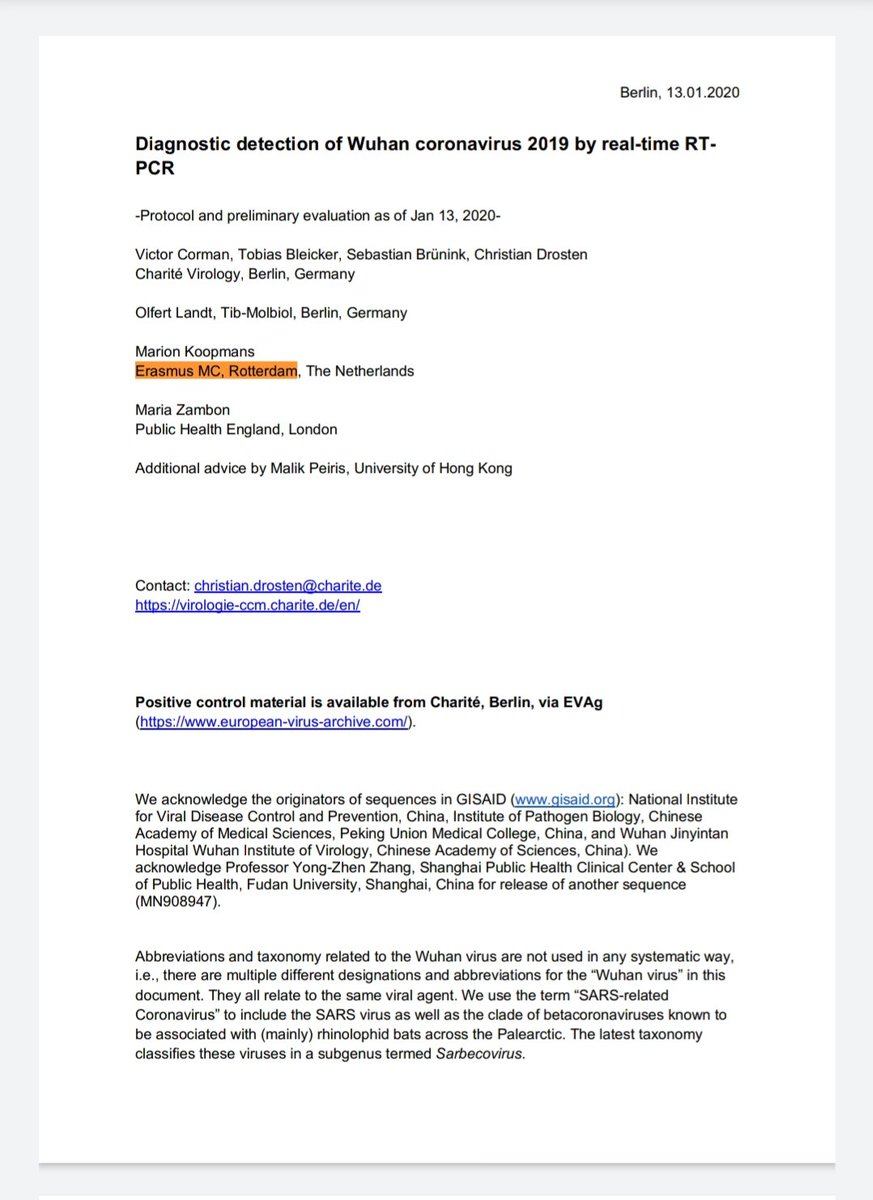 4) These two pdf files from the World Health Organization seem to suggest recent collaboration between this Dutch lab and teams working on the current novel coronavirus in Wuhan, China.