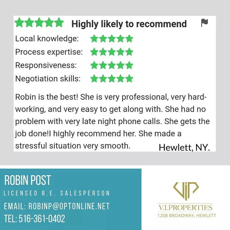 robinfpost's tweet image. “Real Estate to me is not just about a transaction. It is about people, it is about bringing together Buyers and Sellers and it is about being a part of making their dreams come true."

CALL OR TEXT ROBIN POST 516-361-0402.
ROBIN POST.
Licensed Real Estate Salesperson.