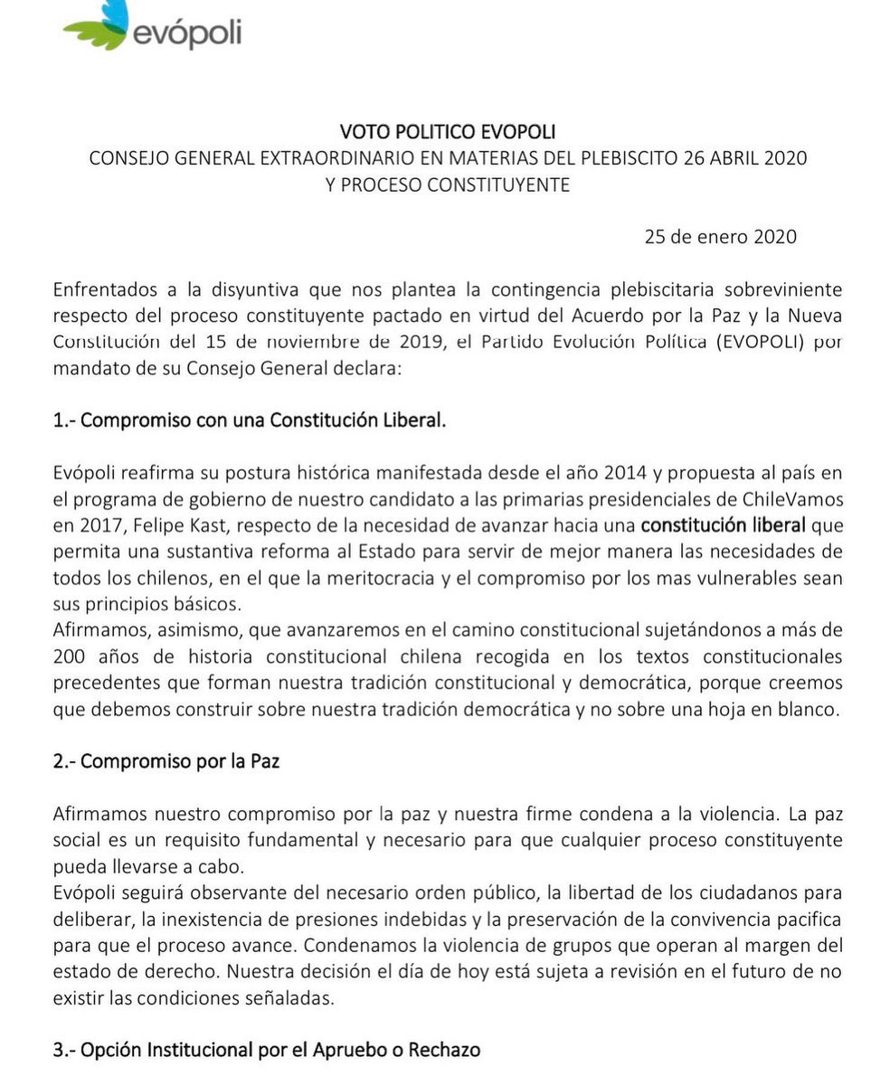 evopoli_florida's tweet photo. Hoy Evópoli, en su Consejo General extraordinario, por un 59,3% votó a favor de  APROBAR una Nueva Constitución en el plebiscito del 26 de abril y por un 81% el mecanismo de  CONVENCIÓN MIXTA como postura institucional. 

Revisa aquí nuestro voto político 👇🏻👇🏻 https://t.co/8yrungWfCB
