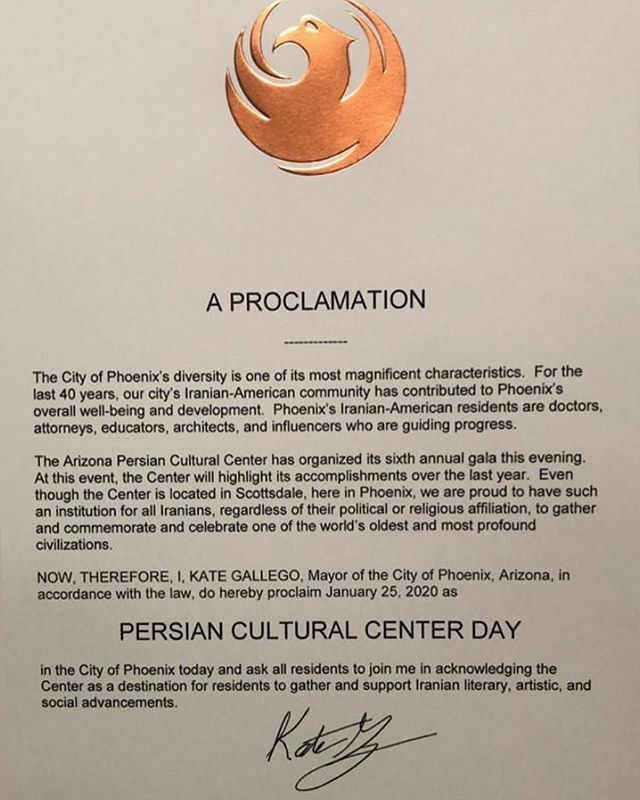 IASAzORG's tweet image. As proclaimed by honorable Kate Gallego, Mayor of Phoenix. Happy Persian Cultural Center Day to all! ift.tt/37q2xLy