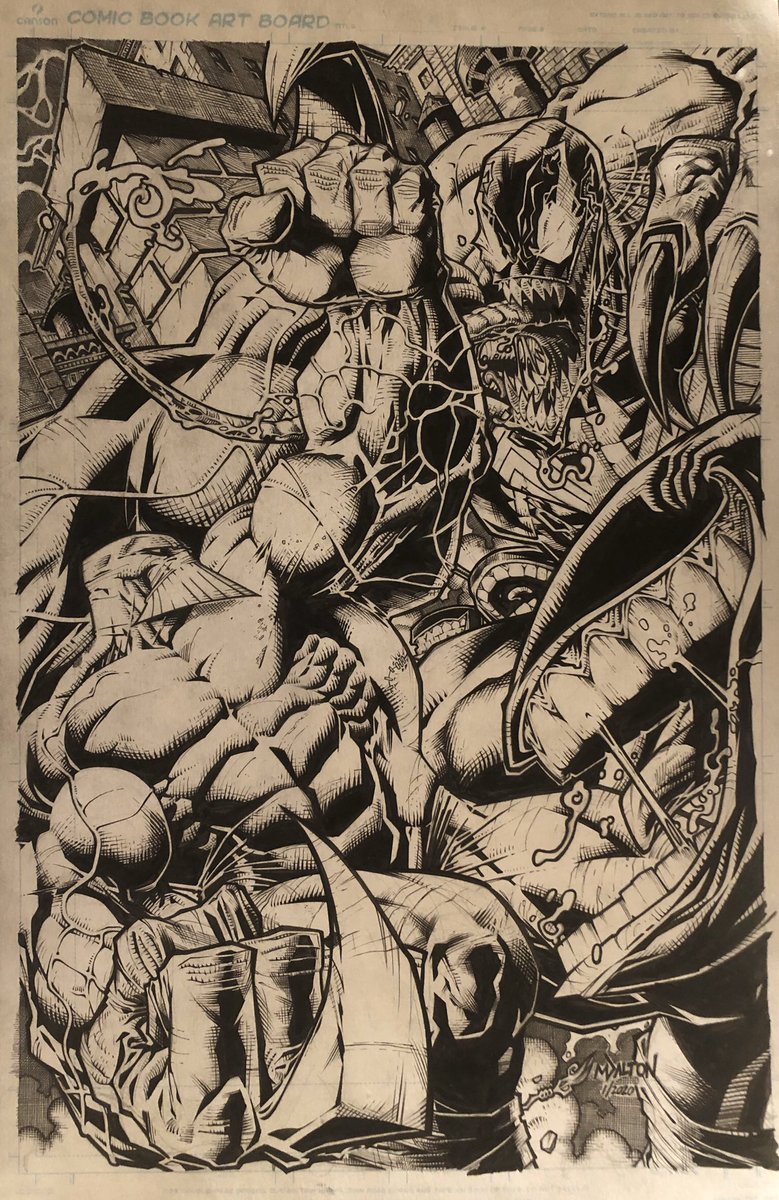 cartoonmuscle's tweet image. Finished inking this piece. #venom #themaxx #imagecomic #marvelcomics #mcu #penandink #commissions