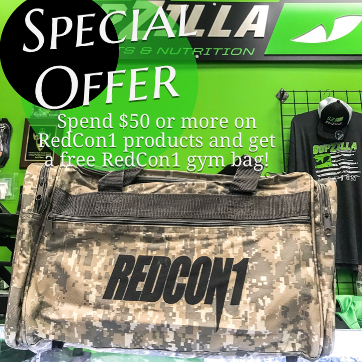SupZillaClarks's tweet photo. Spend at least $50 on RedCon1 and get a free gym bag while supplies last! https://t.co/W0vz2H4csS