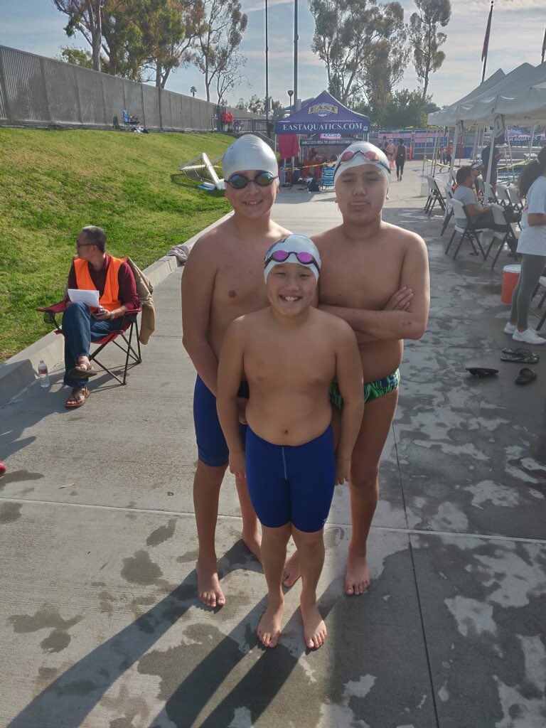 A little “clowning” around in between races, 🤡 but all business in the pool for the EAST kids today at the Red/White Championships in Irvine. Go EAST Go!!! 💙💛