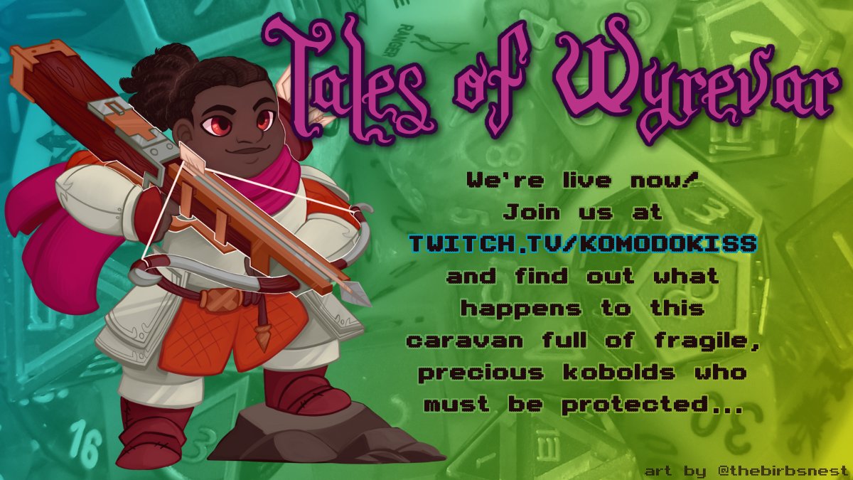 image of a black dwarf with a large crossbow on a dice background and a similar announcement to the tweet