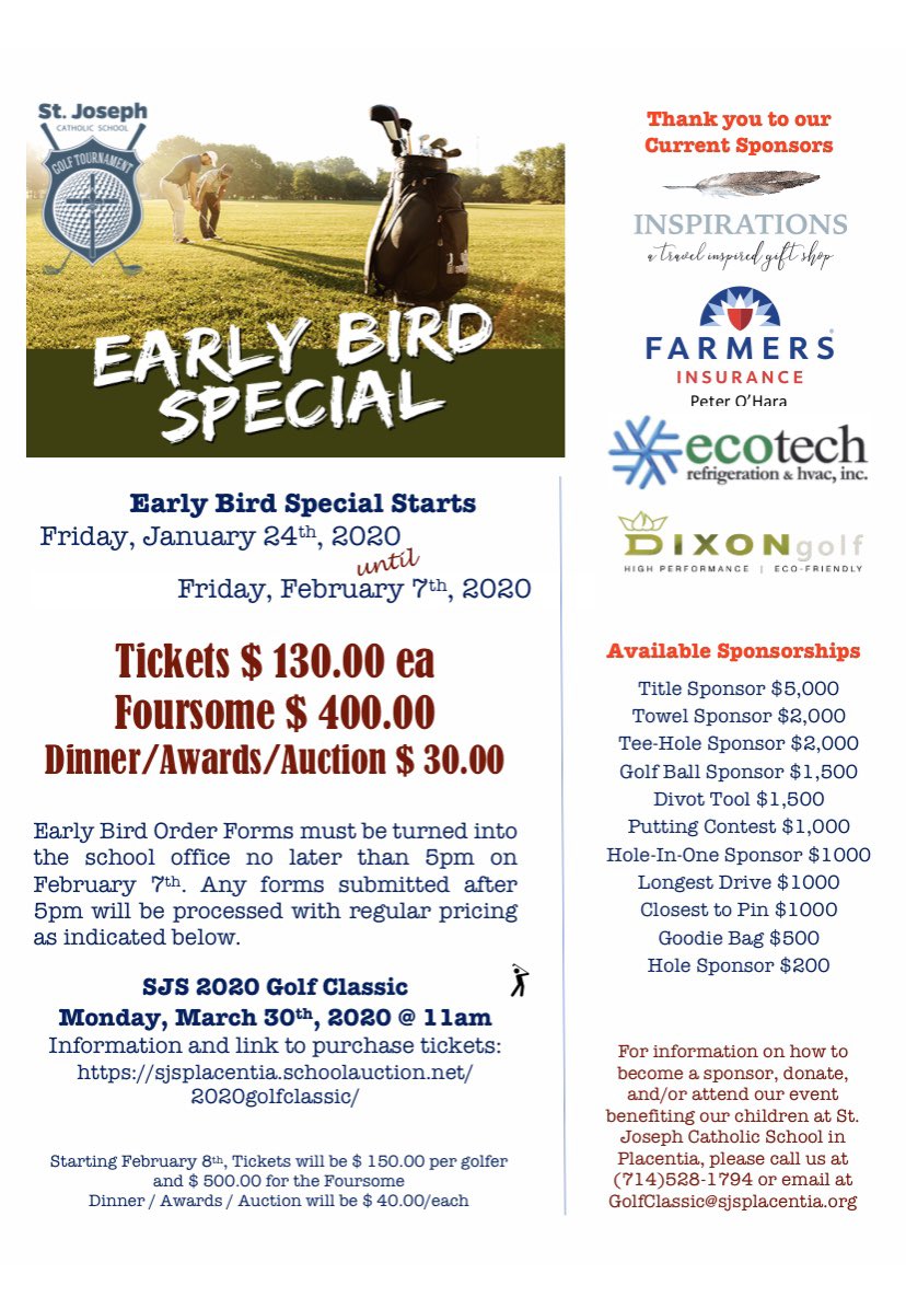 SJSPlacentia's tweet photo. Don’t miss out on the opportunity for early bird pricing on our annual golf tournament!  Signup today!  @altavistacc #suportSJS #golfclassic #justlikeYOU https://t.co/IlqMmPP8W5
