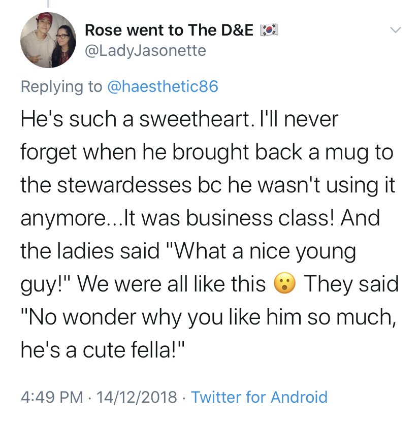 Donghae’s polite manners in the Airplane Despite being in the business class when he brought back the mug bcz he doesn’t need it anymore  #Donghae  #동해  #superjunior