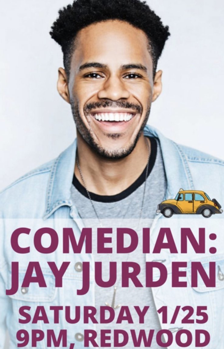CAB EVENT TONIGHT! Jay Jurden at 9 pm in Redwood. There will be charcuterie boards, beverages, and lots of jokes and laughs!
