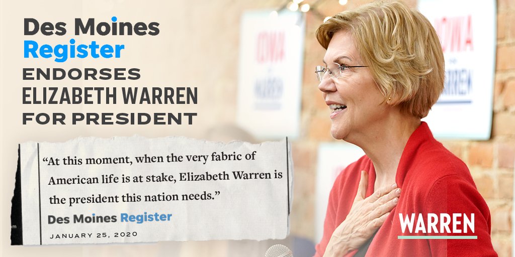 The Des Moines Register endorses Elizabeth Warren!