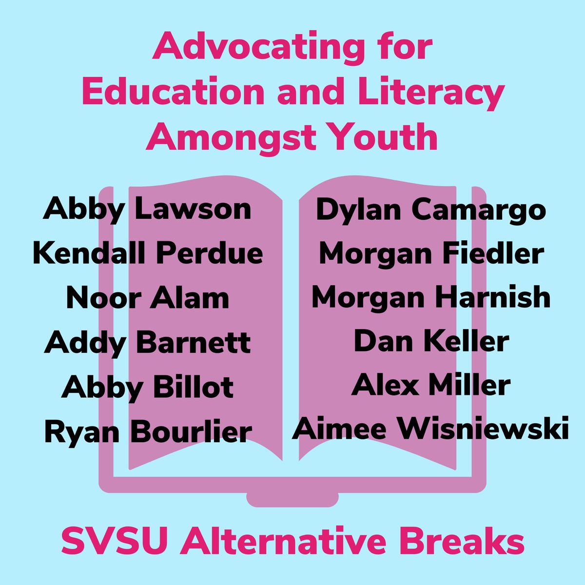 AB_SVSU's tweet photo. Last but not least, meet our 10 new participants joining the "Advocating for Education and Literacy Amongst Youth" Alternative Break team!! This break is bound to be the adventure of a lifetime 💙 #LiveIntentionally #SVSUAlternativeBreaks https://t.co/VwwNlw6RP1