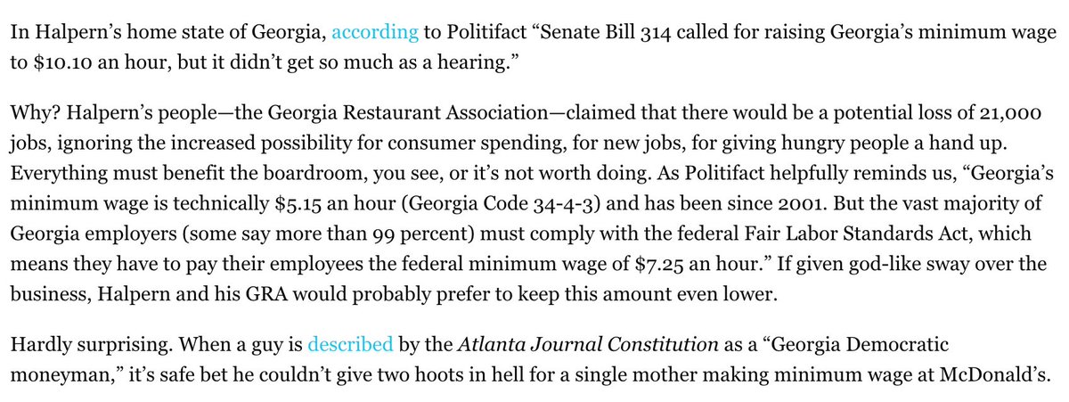 Daniel Halpern was appointed by DNC chair Tom Perez to be a DNC deputy national finance chair in 2017. This  @PasteMagazine article details how Halpern fought against raising minimum wage. He was chair of Georgia Restaurant Association.  https://www.pastemagazine.com/articles/2017/10/democrats-appoint-anti-minimum-wage-advocate-to-fi.html