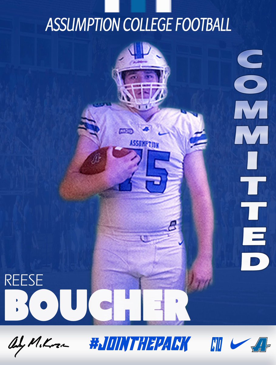 Reese_Boucher's tweet photo. I would like to start off by thanking my family, friends, coaches, and teammates for everything they have done for me, and after an interesting and busy recruitment journey, I am proud to announce my commitment to ASSUMPTION COLLEGE!!🔵⚪️ #HoundNation https://t.co/3HZMDdib9I