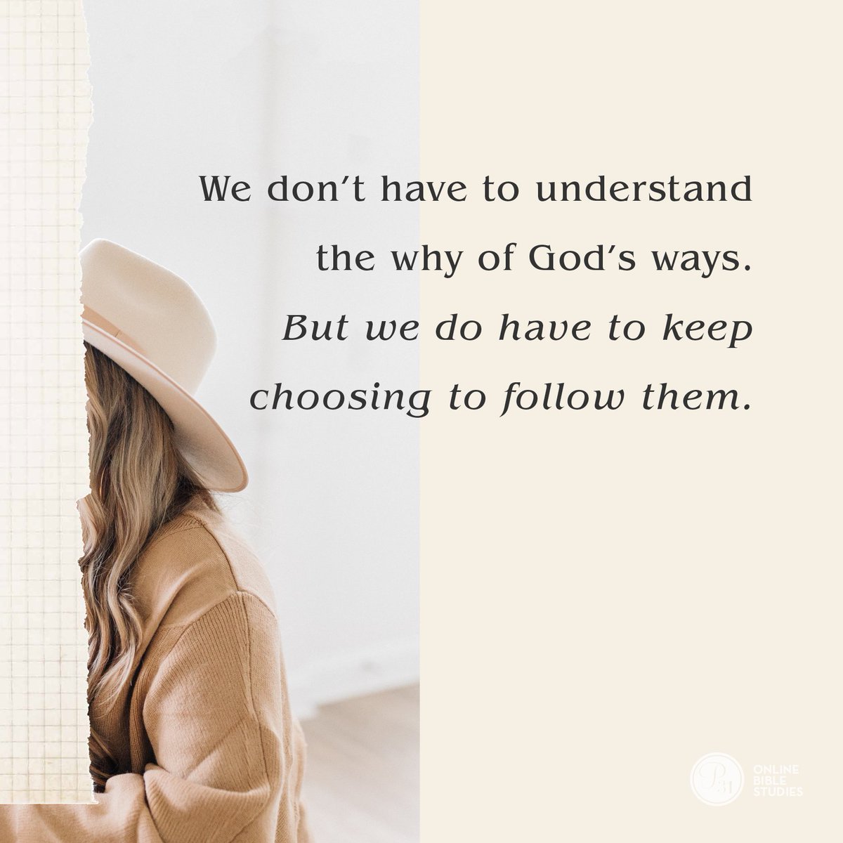 LysaTerKeurst's tweet photo. I don’t know what steps of obedience God is calling you to take. But let me encourage you to keep going. Keep trusting. Keep taking step after obedient step.
 
We don’t have to understand the why of God’s ways. But we do need to keep choosing to follow them.
 
#TrustworthyStudy https://t.co/jjwIeM8dHJ