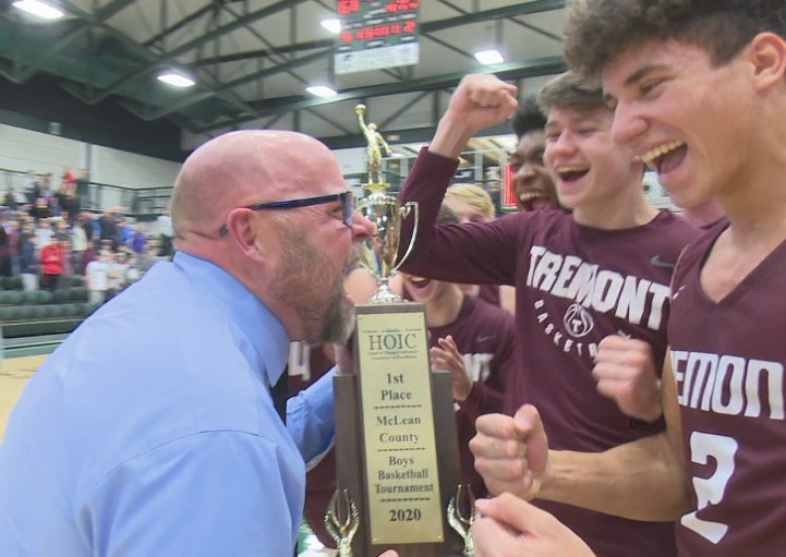 I'm not sure Tremont Coach Troy Schmidt got in the team title photo--so here's a couple video shots for you, Coach!
  The Turks always play with the intensity and work ethic of their leader!  Tonight is a great night for a great high school coach