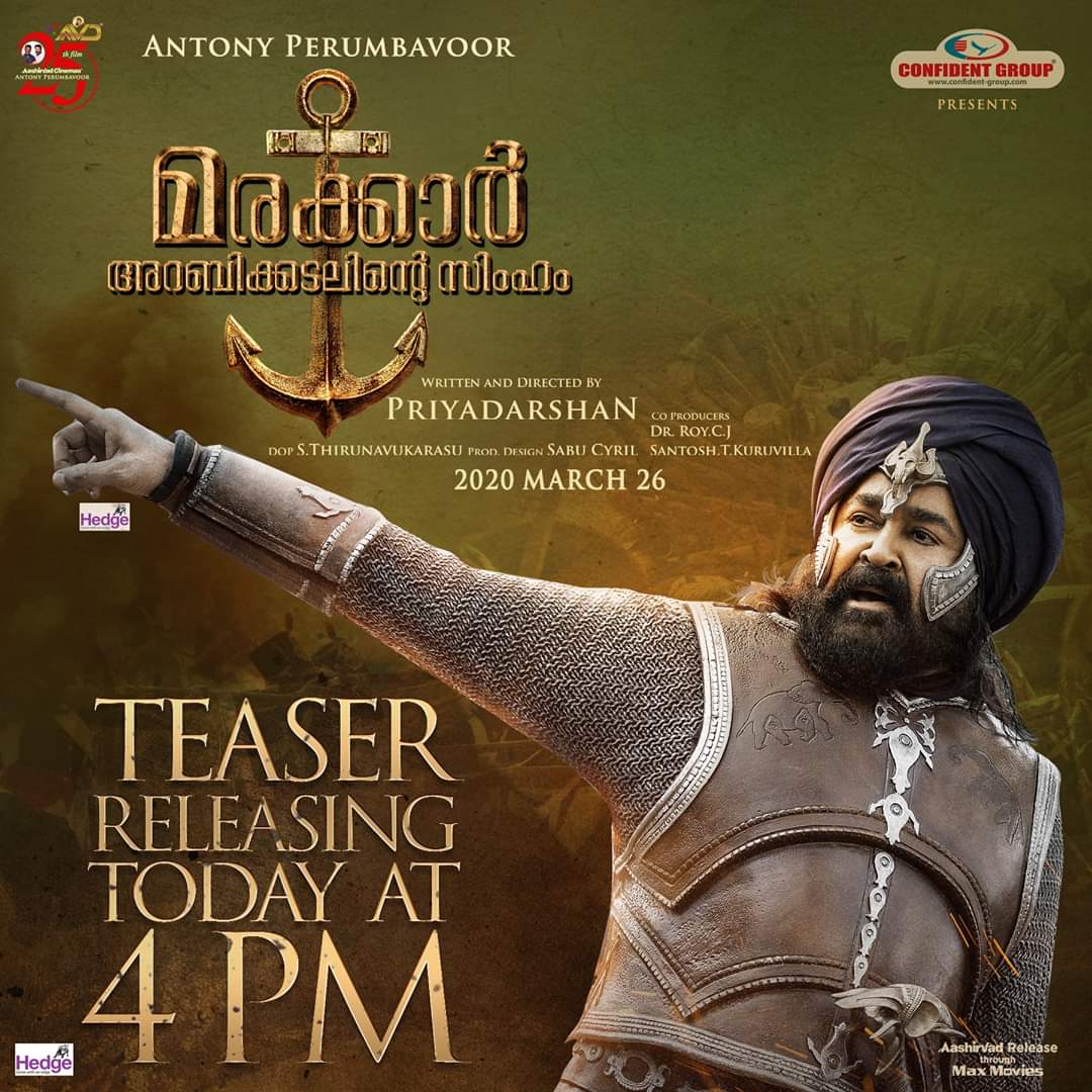 JohnnyMfwai's tweet photo. First Teaser Of Marakkar - Arabikadalinte Simham Releasing Today At 4 PM..!!

#MarakkarTeaser #Mohanlal #Priyadarshan #AntonyPerumbavoor #AashirvadCinemas https://t.co/vGmAwSEIdq