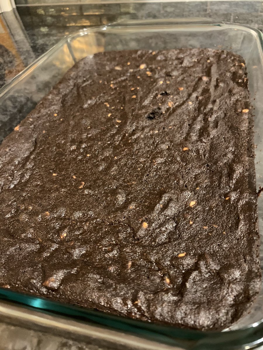 Brownies are done. Nuts are visible
