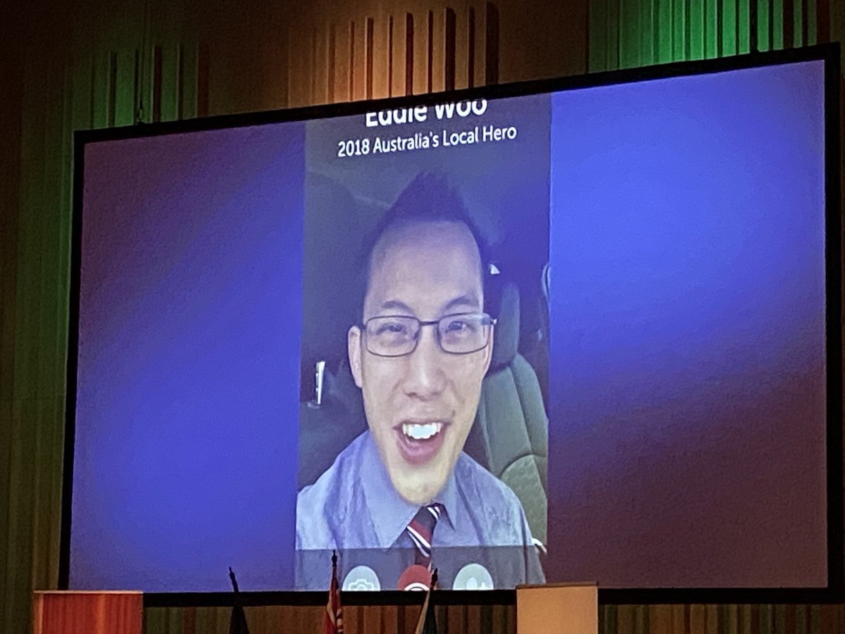 MonicaStBaker1's tweet photo. ⁦@misterwootube⁩ here I am in Canberra at the Australian Citizenship ceremony and look who is featuring!!! Great work Eddie ❤️ https://t.co/LJzSD7YxO6