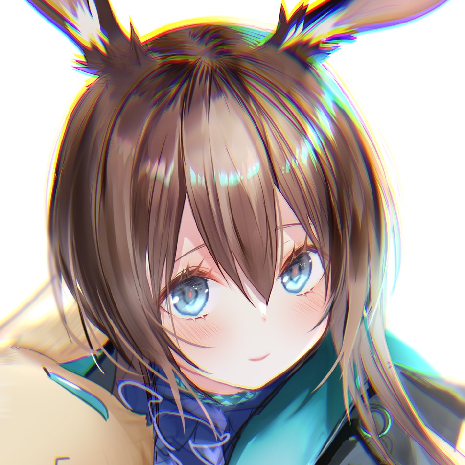 amiya (arknights) 1girl animal ears rabbit ears brown hair blue eyes solo white background  illustration images