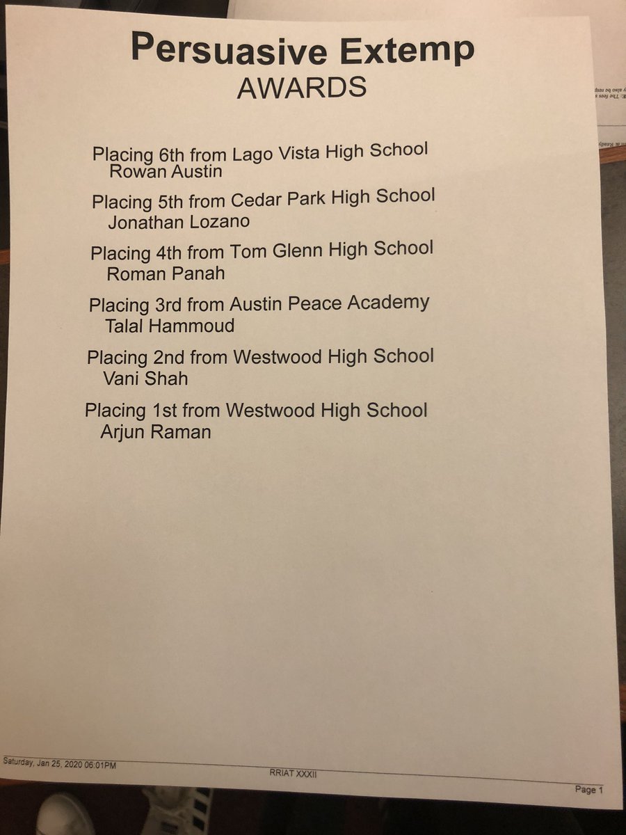 Big win for Roman P.!! Fourth in Persuasive Extemporaneous Speaking!! 🗣💙🧡
