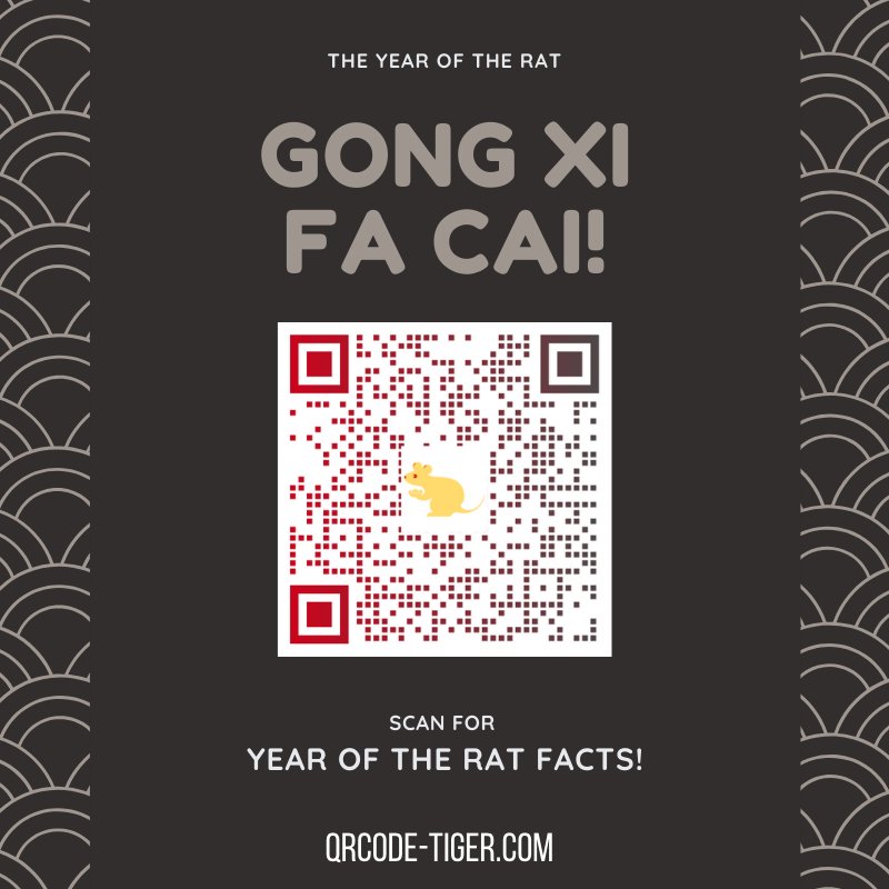 QRtigers's tweet photo. Happy Chinese New Year!
Scan to read facts about the year of the rat!! #qrtiger #qrcodes #ChineseNewYear2020 #marketing #MarketingDigital #Facts https://t.co/VusGGEvYLw