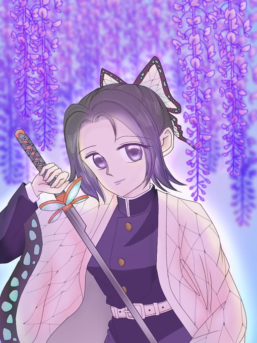 もんぷちさんがTwitterに投稿した胡蝶しのぶ(鬼滅の刃)のイラスト。