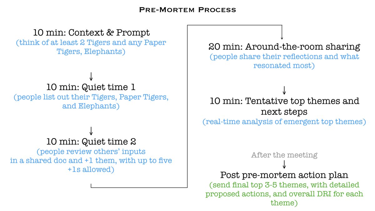 So, what’s next? It’s the most important part of the entire process. The pre-mortem action plan. As the facilitator, you prioritize the top N Tigers / Elephants that emerged from the pre-mortem exercise.