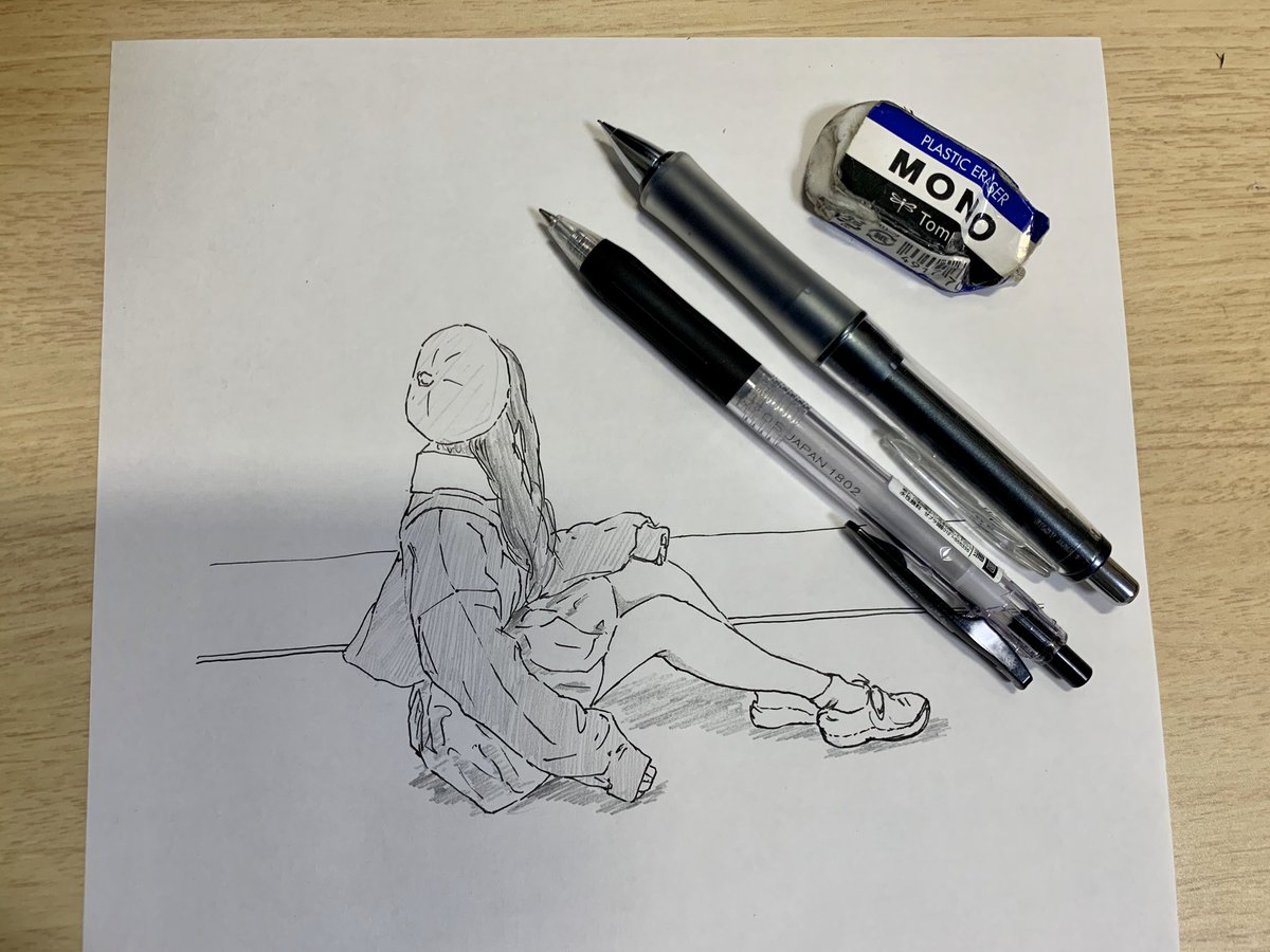 ジャパナード田中 教養のブログと女の子のイラスト 練習模写23枚目 シャーペンでアタリを取り ボールペンで描きました 影は シャーペンで塗りました インスタで見つけた かわいい女の子の写真を参考にして描いてます 絵描きさんと繋がりたい