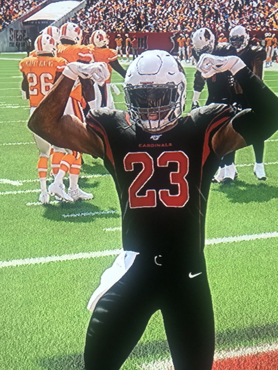 CplCardinals's tweet photo. “250 yards rushing under 17 carries with 5tds vs the bucs , obviously my o-line deserves all the credit , they are blocking there ass off this year, I love those guys and this team . Stats are cool but I was just focused on getting us the win “ -Shareef Thomas 
#MaddenNFL20 #Cpl https://t.co/hGttyUNR2N