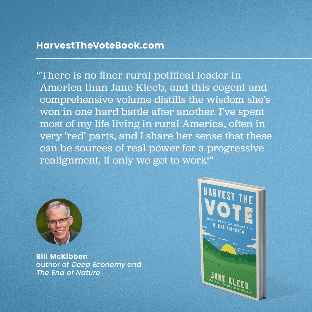 janekleeb's tweet photo. Tomorrow is my first book signing (Bookworm, 1pm) for Harvest the Vote. I lay out road map for Dems to win back rural vote. I also tell story of how an unlikely alliance of farmers, Tribes and environmentalists came together to stop KXL pipeline. Thank you friend @billmckibben. https://t.co/5rkPBghbKP