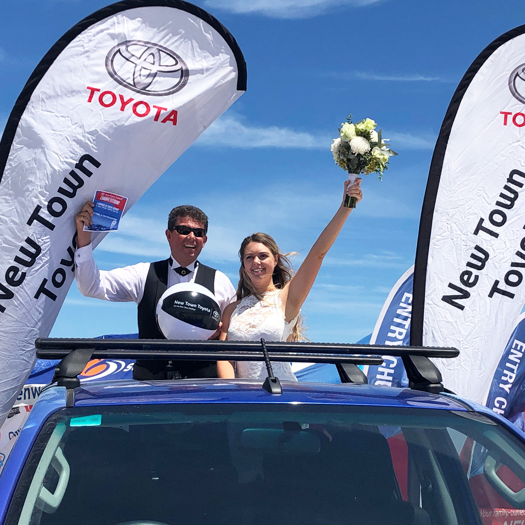 A newly married couple took time out of their wedding day to take part in the Toyota Hilux Competition. $50 voucher is up for grabs. Post an image of you by the OWS Series Hilux follow us on social media &amp; tag <a href="/new/">Matthew Sanders</a> Town Toyota &amp; @OWSSeries. #comeswimwithus 🏊‍♂️ 🏊‍♀️😎💍