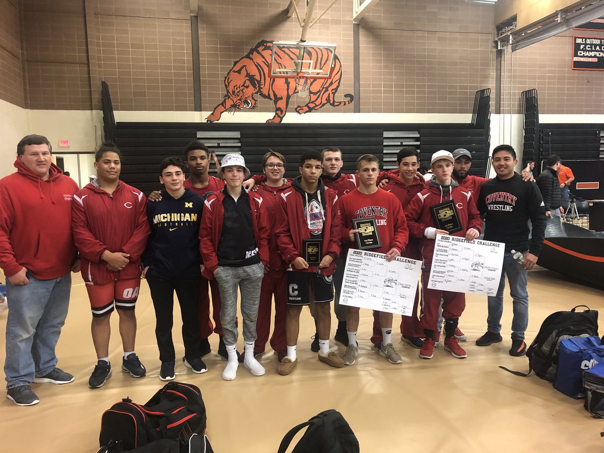 TimVesey's tweet photo. The @CoventryOakers wrestling team took 5th today at the very tough Ridgefield Challenge.  Usually I wouldn’t make a big deal out of a 5th, but this great group of kids and coaches did it against 18 other teams with only 10 wrestlers while the most of the others had 14 wrestlers! https://t.co/bw8gqqqKYK