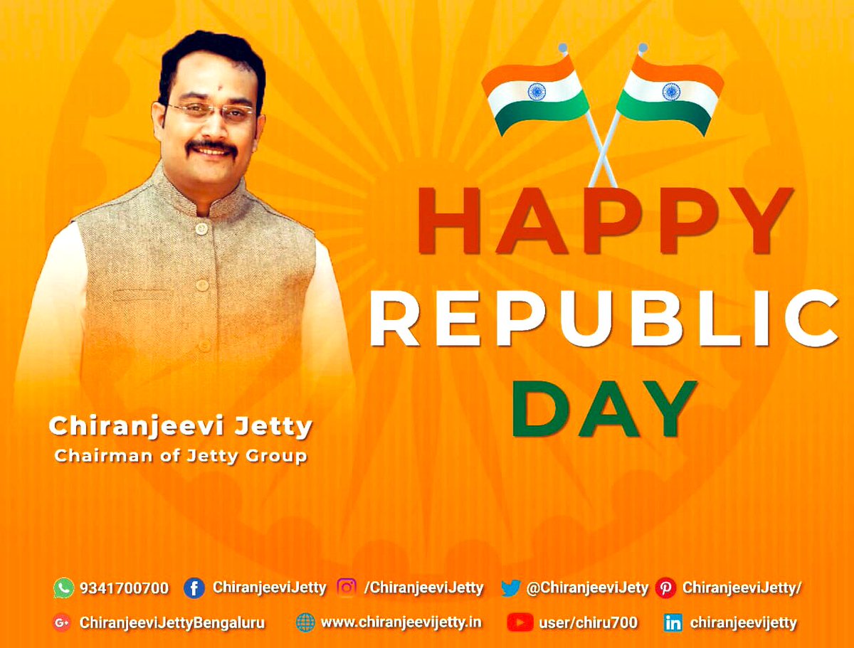 chiranjeevijety's tweet photo. ನಾಡಿನ ಸಮಸ್ತ ಜನತೆಗೆ ಗಣರಾಜ್ಯೋತ್ಸವದ ಶುಭಾಶಯಗಳು.
Warm Republic Day greetings to all Indians.
On this special occasion, let's take a collective step forward, towards a strong, healthy and prosperous India. 🇮🇳
Jai Hind! #happyrepublicday2020 #ChiranjeeviJetty #WithCJ #NimmaCJ https://t.co/uZsCWGjtZG