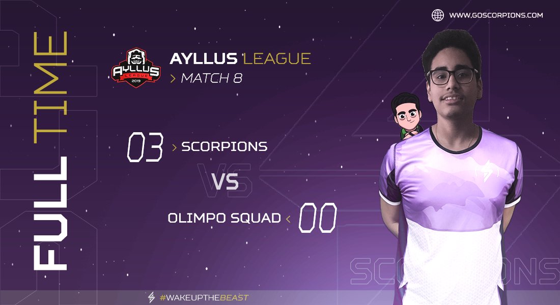 🦂| #Victoria
🗡️| @Liga_Ayllus
📰| 3 - 0

El día de hoy logramos una gran victoria ante <a href="/OlimpoSquad/">Olimpo Squad⚡️</a> por la octava fecha de la #AyllusLeague, GG WP. 🔥🦂💪🏽

MVP: <a href="/JRelo99/">Relo</a> &amp; <a href="/KO1CH1_cr/">Koichi Navarro</a> 🏅

P.D.: Terminamos rápido por las votaciones. 🤭

#WakeUpTheBeast
