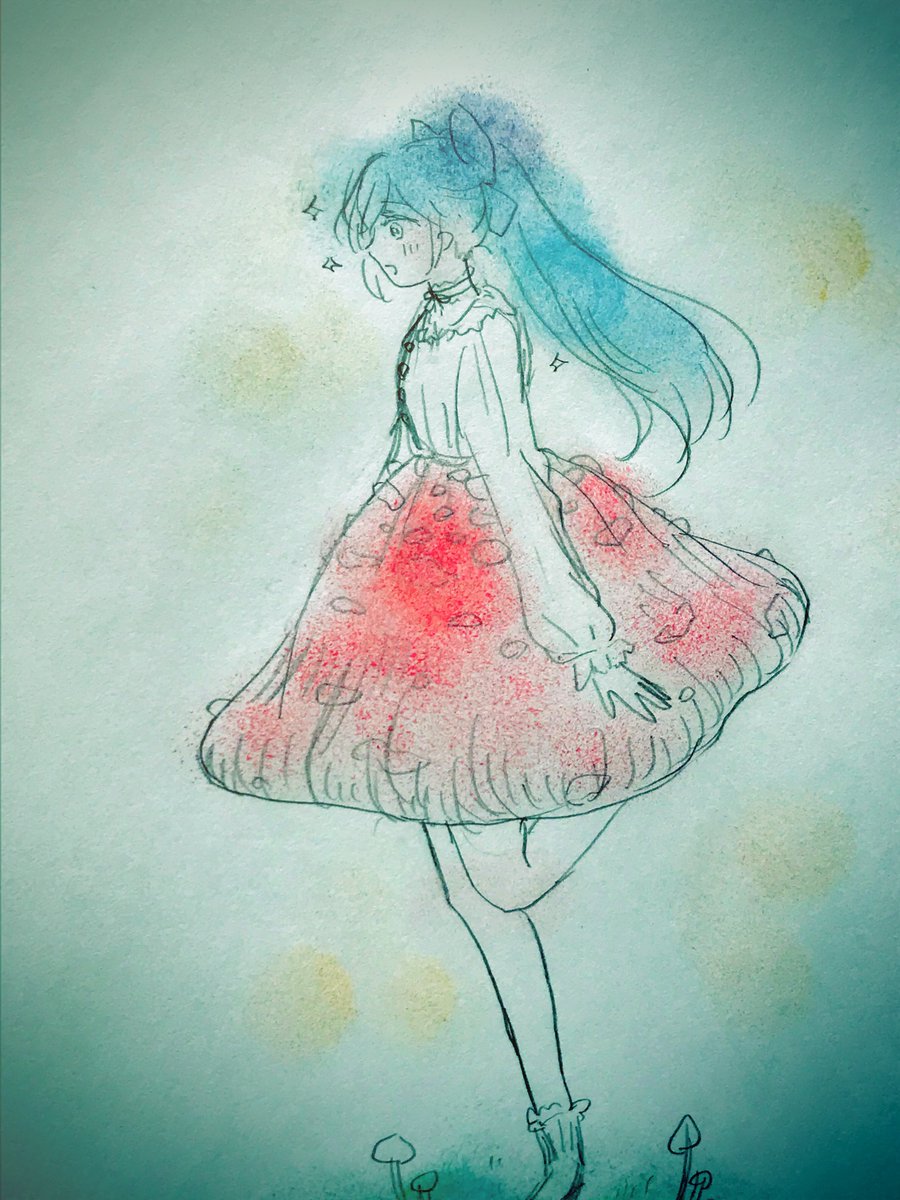 イオリの森美術館 ヤマトイオリ イオリンにきのこワンピースを着てはしゃいで欲 白詰草 受験生のイラスト