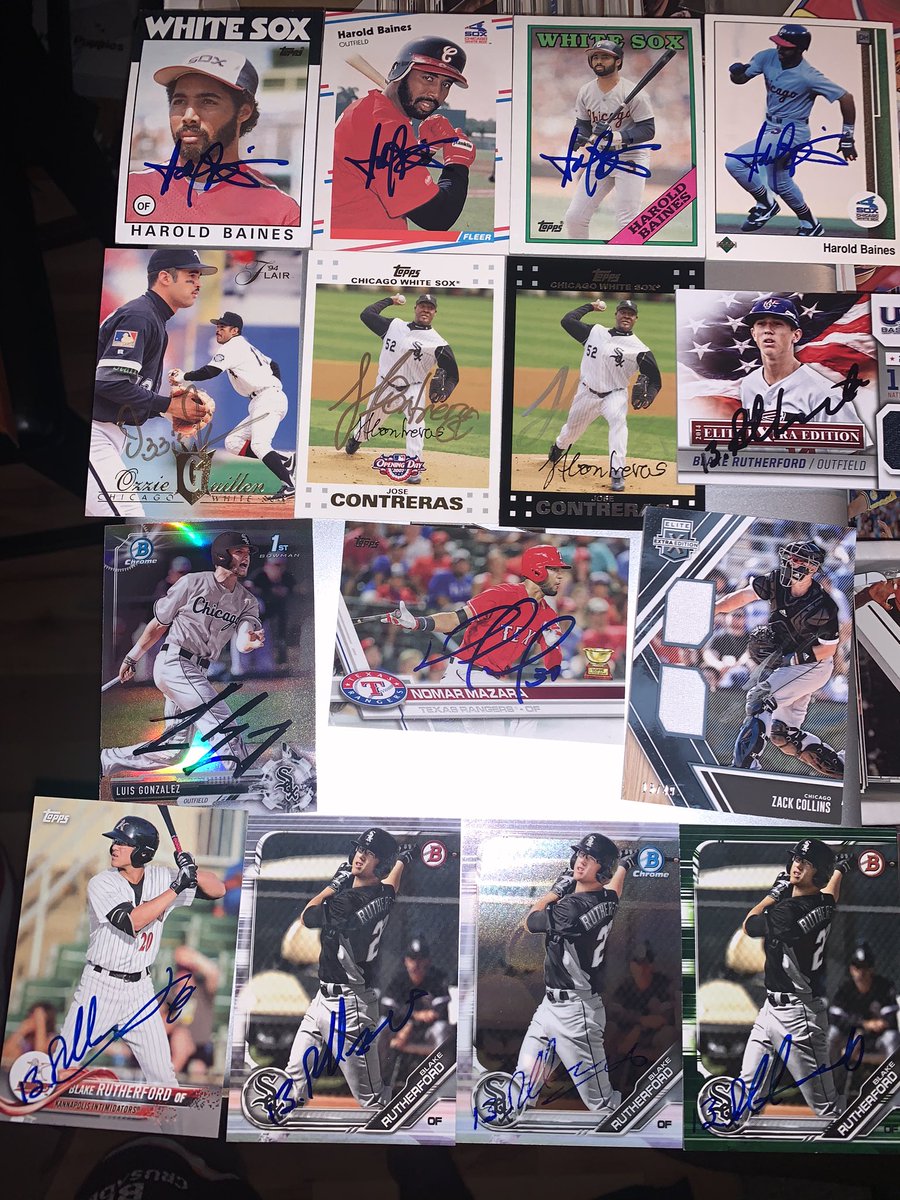 All the baseball card autos my sons got today @ Sox Fest. Thanks to Mr.’s Harold Baines, Ozzie Guillen, Jose Contreras, Blake Rutherford, Luis Gonzalez, Nomar Mazara & Zack Collins!!! Was an awesome day all-around w/ my wife & our two sons! #SoxFest #SoxWinterWeekend #WhiteSox https://t.co/AnbXjEojSH