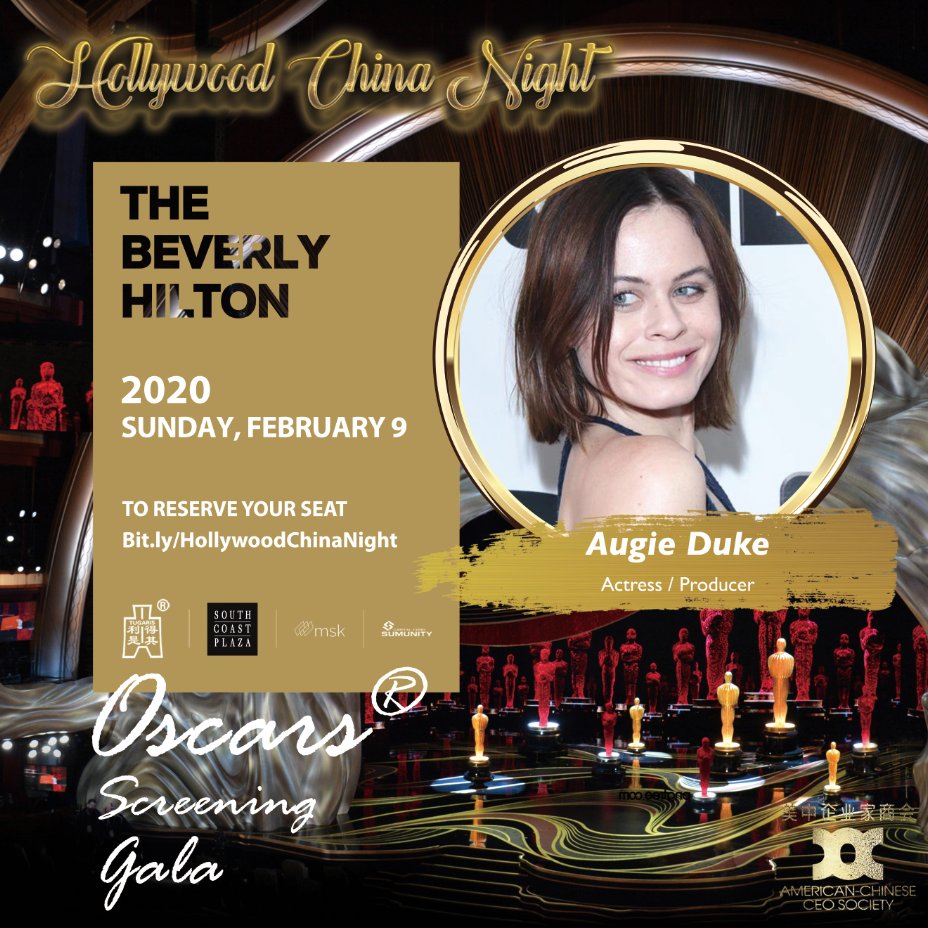 oscarchinanight's tweet photo. Special Invited Celebrity: #AugieDuke
She is an actress and producer, known for 6 Years, 4 Months &amp; 23 Days (2013), Exit 0 (2019) and Burning Kentucky (2019). We're thrilled to have her!

Celebrate with us #Oscars2020:
https://t.co/ZV4Z4ljF6w

#ACCS #ChinaNight #AcademyAwards https://t.co/gRMPT6Mc9p