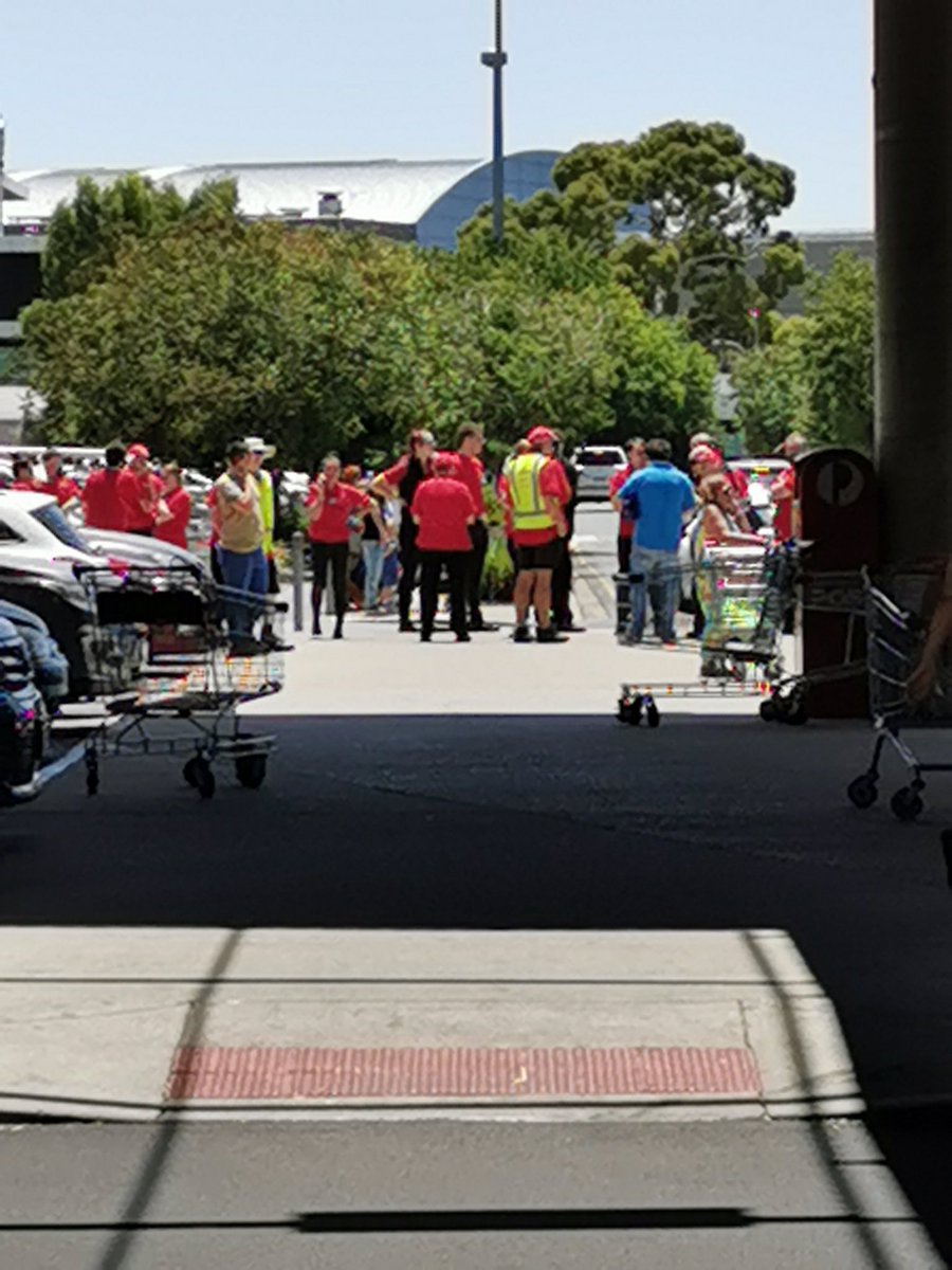JadeZRabbit's tweet photo. Westfield Marion evacuated due to fire/gas/water pipe burst in BigW.  
BigW was shuttered since 12.30pm, first sirens went off around 1pm.  By 1.26pm evacuation began.  
There were multiple emergency response vehicles on scene. @abcadelaide @Ch7Adelaide @Channel9 @Channel10AU https://t.co/hgL4C0Ck8S