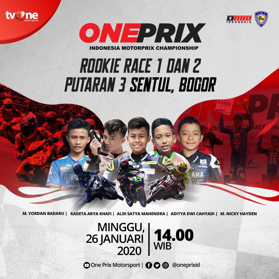 Jangan lewatkan best race: Rookie Race 1 & 2 putaran 3 Sentul, Bogor dalam Oneprix Indonesia Motorprix Championship Minggu 26 Januari 2020 jam 14.00 WIB hanya di tvOne & streaming tvOne Connect.#Oneprix