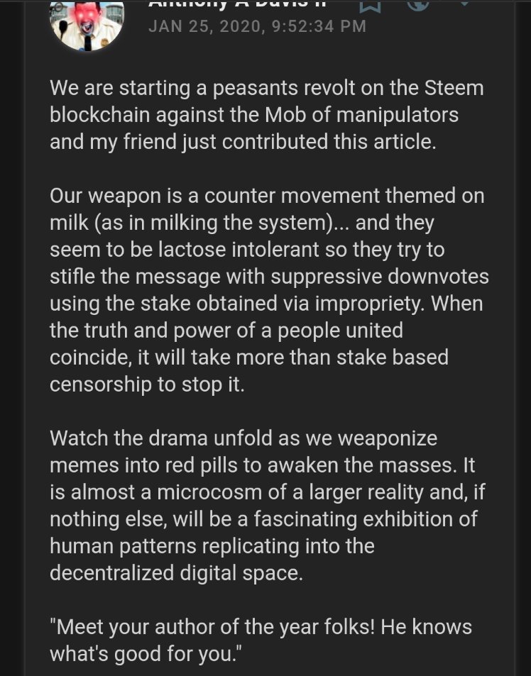 Alex_d_281's tweet photo. Leaving a trail of milk for the Minds community to follow that they may watch this drama unfold on the #Steem #blockchain. There are deeper things in human consciousness than vainglory in profit. Camaraderie for instance. We have it. Join us. #milkpost

https://t.co/RXVmqzhHft https://t.co/JPtnkAMAIi
