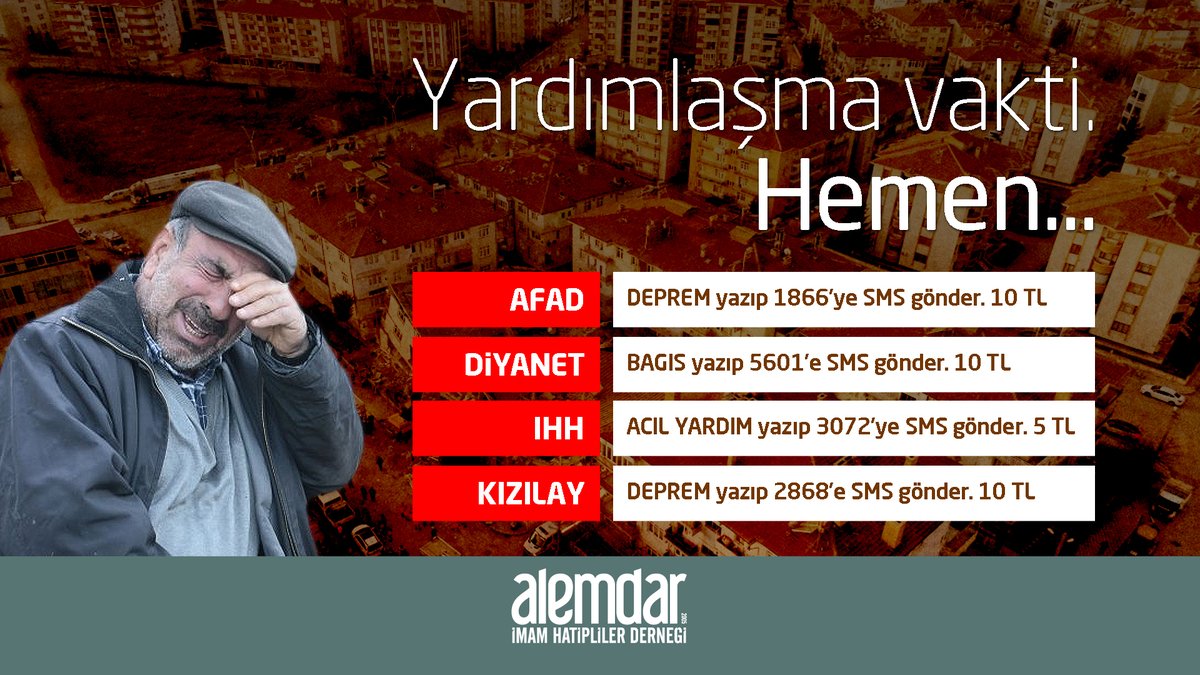 genc_alemdar's tweet photo. YARDIMLAŞMA VAKTİ.
HEMEN...

#Elazığ başta olmak üzere çevre illerde de hayatı olumsuz etkileyen depremin yaralarını sarmak için yardımlaşmanın tam vaktidir.
#Deprem bölgesine yardımlarımızı ülkemizin güzide kuruluşları aracılığı ile ulaştıralım inşaallah.
#Elazığ #Malatya https://t.co/7pF8VstmmX