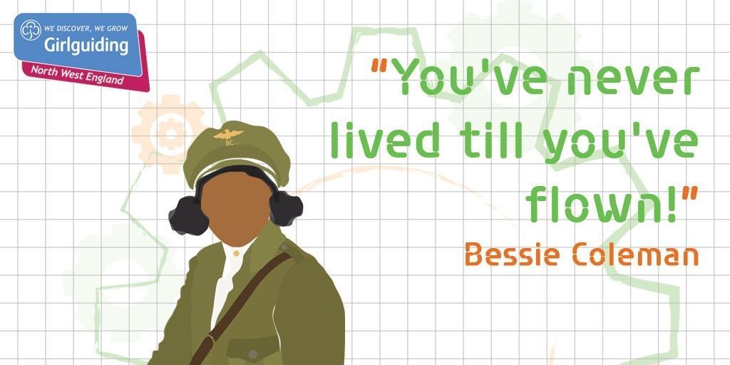 Girlguiding_NWE's tweet photo. On her birthday, let's appreciate Bessie Coleman - the first-ever African American female pilot in the world! When she was denied the right to get her licence in America, she learned French, moved to France, and got her licence there! #GirlsCan #WomenInSTEM #CleverCogs https://t.co/qyMHegAbsp
