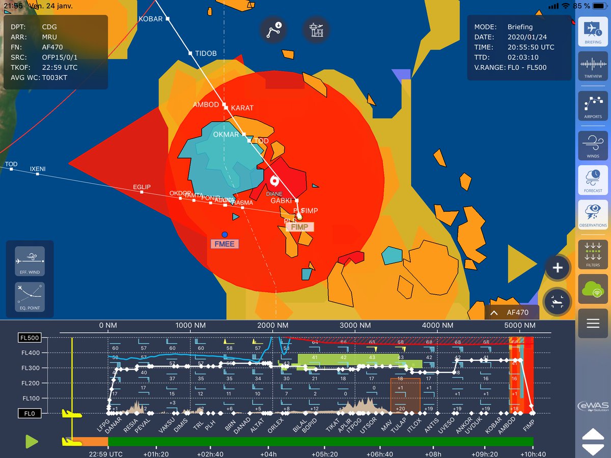 MikeSoub's tweet photo. En route pour Maurice, avec les restes de la tempête Diane. #flightplanning #decisions #securitedesvols #AirFrance #777pasencoreX https://t.co/gIhf2Hsn27