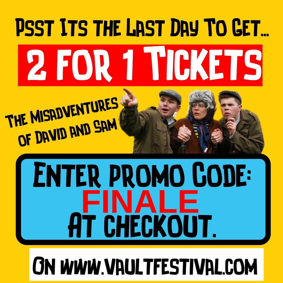 🚨 DONT MISS OUT ON THIS!! 🚨 
It’s the last day to get 2for1 tickets to our show thanks to <a href="/stagedoorldn/">Stagedoor</a>.
Just visit the VAULT FESTIVAL website and enter promo code: FINALE at the checkout! 
HURRY THIS ENDS TONIGHT SO BOOK YOUR TICKETS NOW! 🐄👨‍🌾

vaultfestival.com/whats-on/the-m…