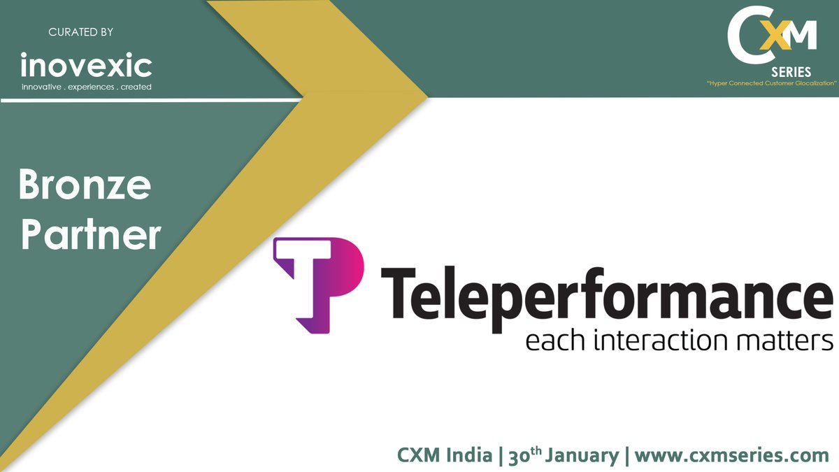 CxmSeries's tweet photo. @CxmSeries  is proud to associate with @Teleperformance as a BRONZE PARTNER at CXM India.
 
CXMSERIES 2020 | Jan 30th 2020 | Courtyard by Marriott Bangalore
 
To know more &amp; participate: https://t.co/jQsROEhBhQ
Whatsapp: https://t.co/HVUkVzgMZk

#CustomerExperience #cxmseries2020 https://t.co/u2wTHyxcAd