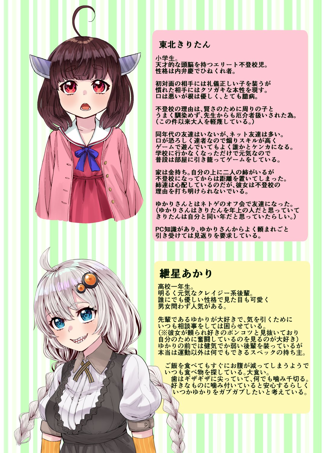 天音ナツシロ コミカライズ開始 自分のボイロのキャラ表 最新版 その3 基本的にこの設定で描いております 文字多いですが興味がありましたらどうぞ 3 ヽ キャラ表はこれで一旦終了です 張り切って描いていくぞー ˊᗜˋ T Co 天音ナツシロ コミカライズ開始 自分のボイロのキャラ表 最新版 その3 基本的にこの設定で描いております 文字多いですが興味がありましたらどうぞ 3 ヽ キャラ表はこれで一旦終了です 張り切って描いていくぞー ˊᗜˋ T Co