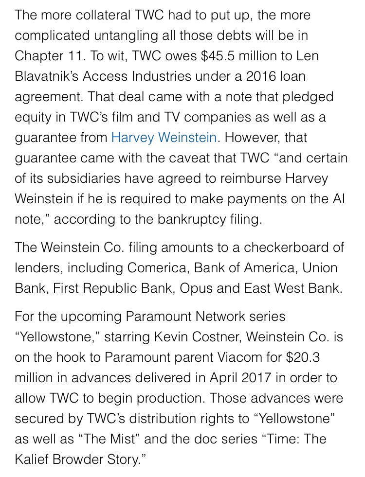 Abuse Victims Might Be Battling Banks on Weinstein Co. Payouts  https://variety.com/2018/biz/news/weinstein-co-abuse-victims-payouts-bankruptcy-1202736908/amp/