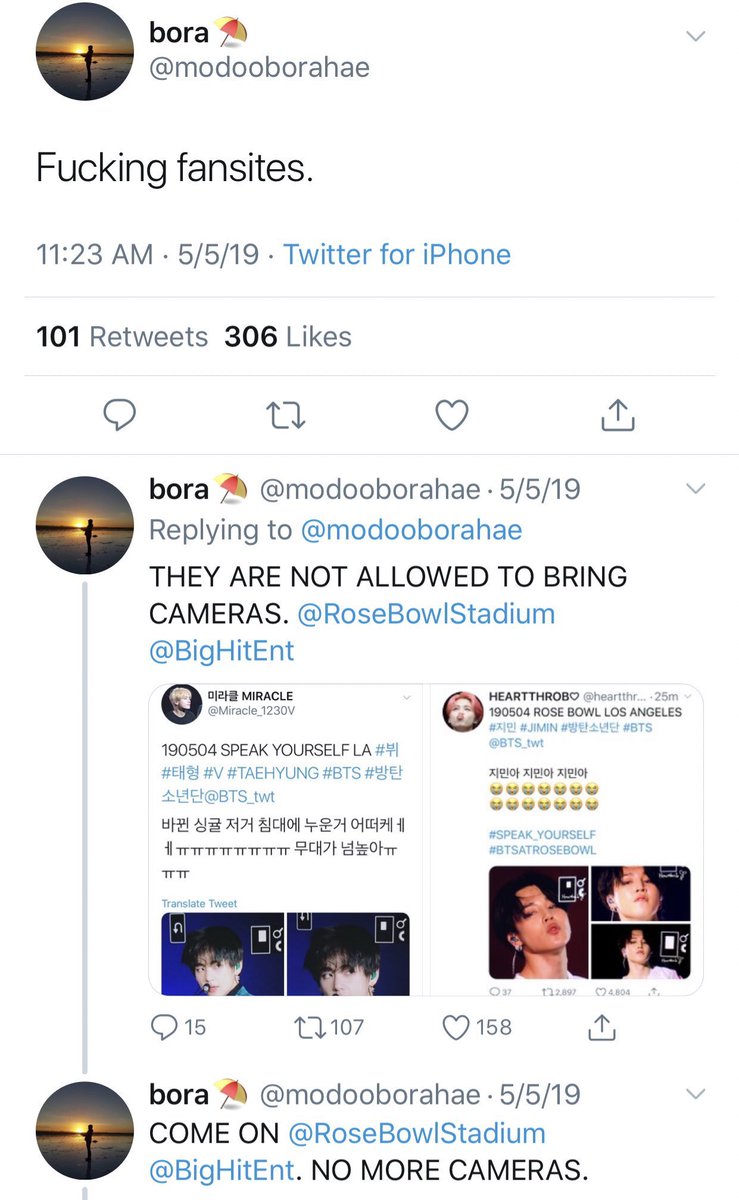 When it came to filming during Rose Bowl she was calling out people for filming, but herself has supported fansites where filming was banned. She selectively supports fansites. She calls out and garners hate against unproblematic fansites.