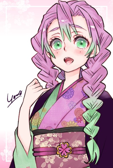 ヨマさんがTwitterに投稿した甘露寺蜜璃(鬼滅の刃)のイラスト。